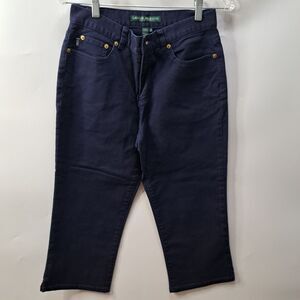 Lauren Jeans Co Ralph Lauren Womens Dark Blue 5 Pocket Cropped Blue Denim Jeans